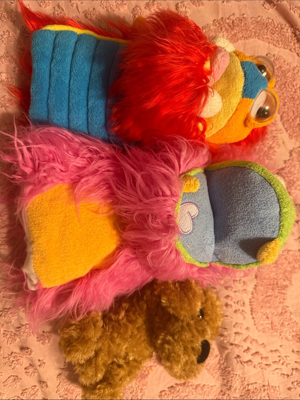 Colorful Plush Monster Toy - Bright Blue, Yellow & Red